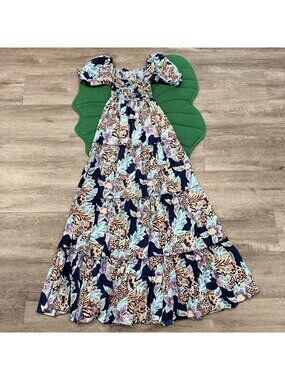 Lani Lau Hawaii Womens Small Medium Floral Romantic Tiered Maxi Dress